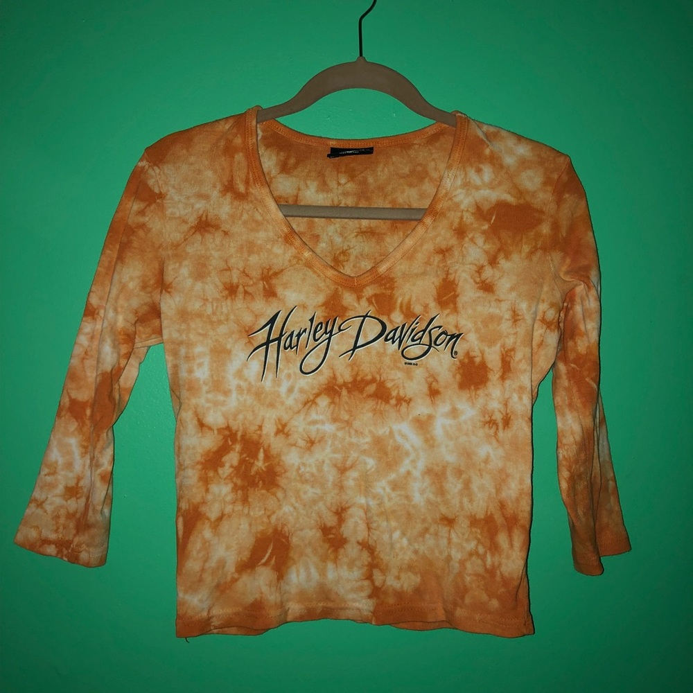 VINTAGE HARLEY DAVIDSON 3/4 sleeve tye dye v neck